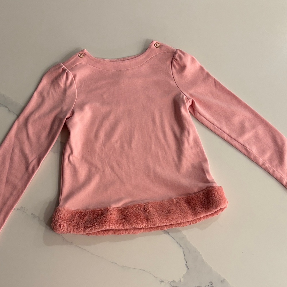 Easter Janie and Jack Girls 10 Blush Long Sleeve Top with Faux Fur Hem